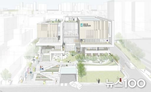 ㈜에이플러스건축사사무소와 ㈜건축사사무소 토담 21의 조원1동 복합문화센터 조감도.