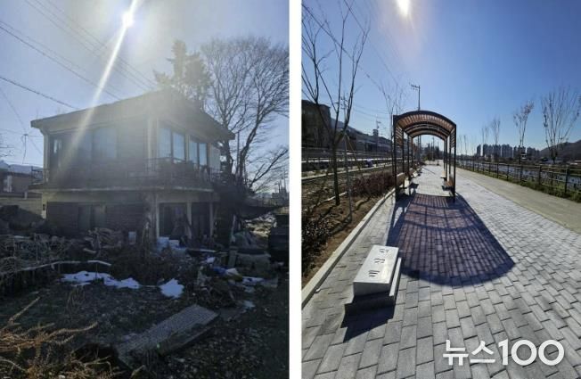 노후한 시설(사진 왼쪽)을 철거하고 새롭게 시민을 위한 수변공간(사진 오른쪽)으로 재탄생한 세심정 주변의 모습.