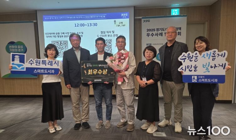 수원시 관계자가 수상 후 기념촬영을 하고 있다.