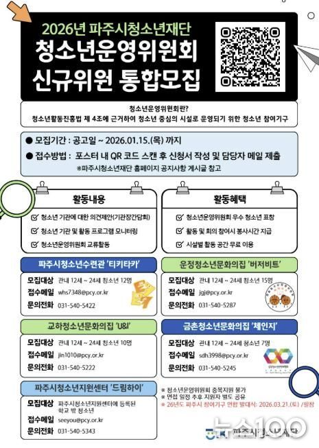 2026년 청소년운영위원회 신규위원 통합모집 포스터