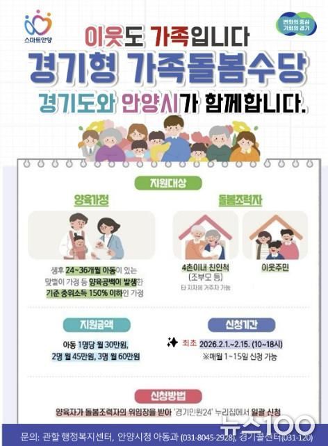 안양시, ‘경기형 가족돌봄수당’ 내달 1일부터 접수