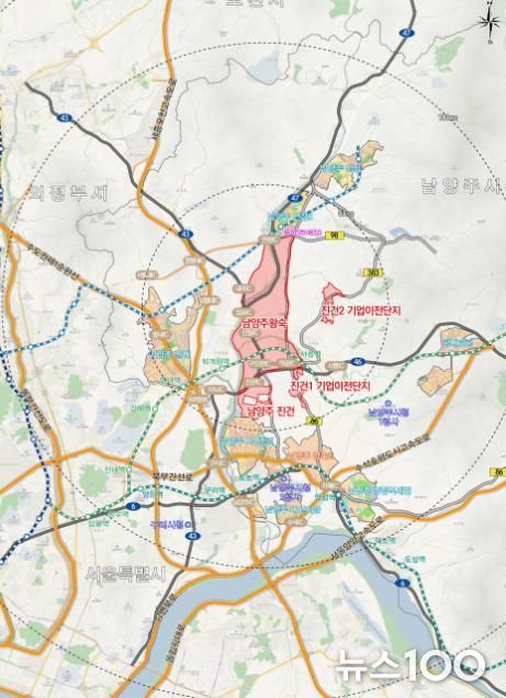 왕숙지구 및 기업이전단지 위치도