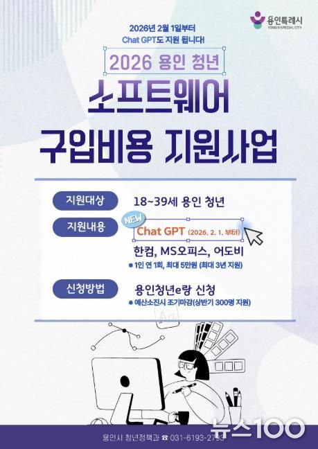 용인특례시 청년 소프트웨어 구입비용 지원사업 포스터