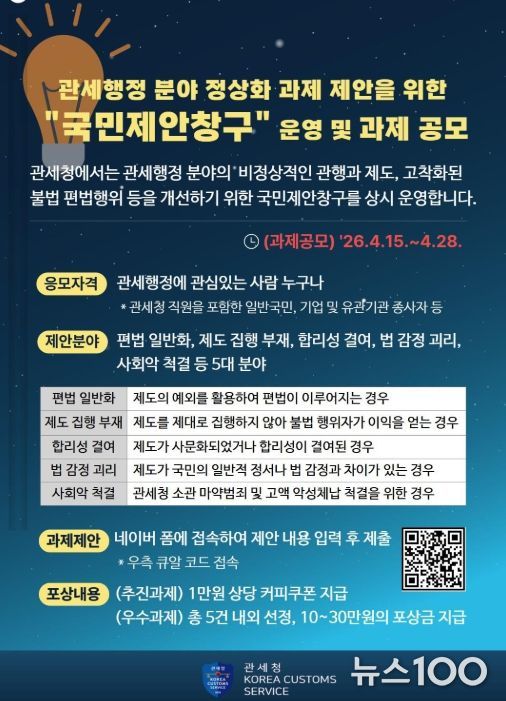관세행정 정상화과제 국민제안창구 홍보자료